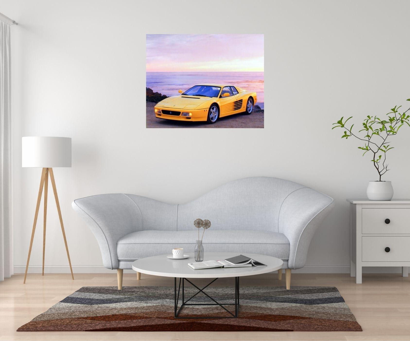 Ferrari California 3D 立体 ポスター 中古 大判 Yellow Ferrari Testarossa Transportation Old Car Wall Decor Art